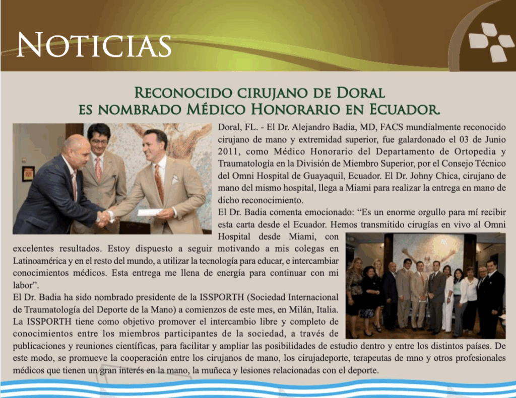 Dr. Alejandro Badia es nombrado Médico Honorario