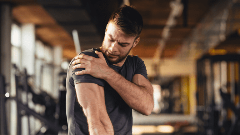 A person having shoulder pain in his right hand