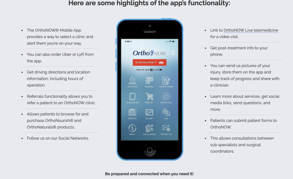 orthoNOW Mobile app